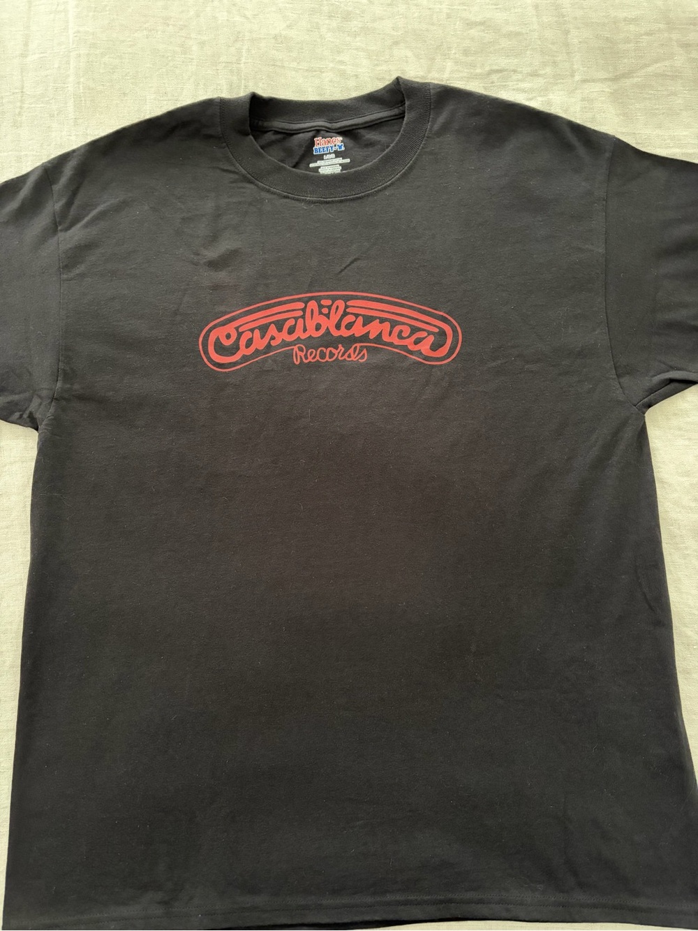 Hanes Black Short-Sleeve Tee with Red Casablanca Records Logo